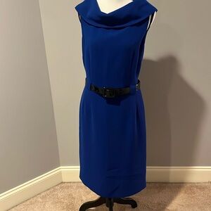 Tahari Blue Sheath Cowl Neck Cocktail Dress